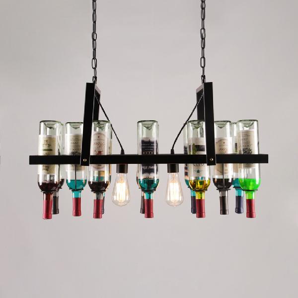 2-Light Clear Glass Hanging Chandelier Industrial Black Multi-color Wine Bottle Bistro Pendant Light Black Clearhalo 'Ceiling Lights' 'Chandeliers' 'Industrial Chandeliers' 'Industrial' 'Middle Century Chandeliers' 'Tiffany' Lighting' 104280