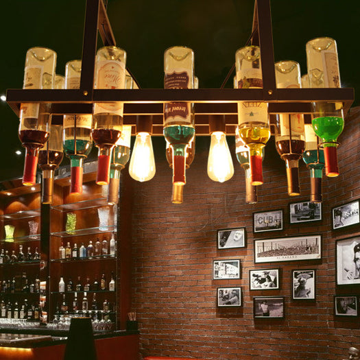 2-Light Clear Glass Hanging Chandelier Industrial Black Multi-color Wine Bottle Bistro Pendant Light Clearhalo 'Ceiling Lights' 'Chandeliers' 'Industrial Chandeliers' 'Industrial' 'Middle Century Chandeliers' 'Tiffany' Lighting' 104282