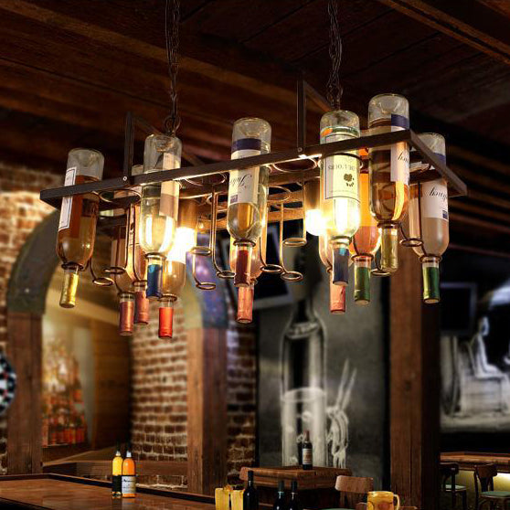 2-Light Clear Glass Hanging Chandelier Industrial Black Multi-color Wine Bottle Bistro Pendant Light Clearhalo 'Ceiling Lights' 'Chandeliers' 'Industrial Chandeliers' 'Industrial' 'Middle Century Chandeliers' 'Tiffany' Lighting' 104283