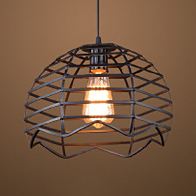 Black 1 Head Hanging Lamp Vintage Industrial Metallic Dome Caged Kitchen Pendant Lighting Fixture Black Clearhalo 'Art Deco Pendants' 'Black' 'Cast Iron' 'Ceiling Lights' 'Ceramic' 'Crystal' 'Industrial Pendants' 'Industrial' 'Metal' 'Middle Century Pendants' 'Pendant Lights' 'Pendants' 'Rustic Pendants' 'Tiffany' Lighting' 104384