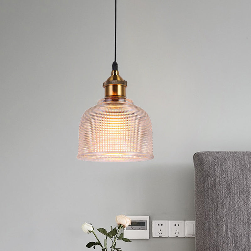 Traditional Cup Shaped Pendant Light Ridged Glass 1 Light Hanging Lamp for Balcony Kitchen Clearhalo 'Ceiling Lights' 'Glass shade' 'Glass' 'Modern Pendants' 'Modern' 'Pendant Lights' 'Pendants' Lighting' 1044097