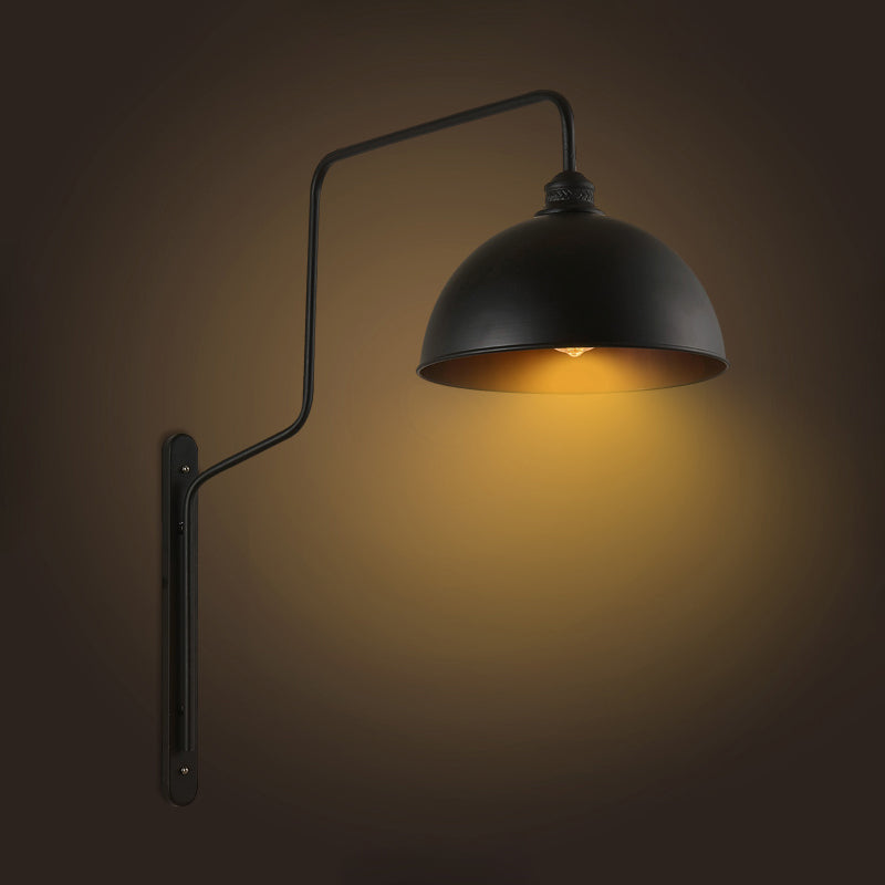 1 Head Bowl-Shaped Wall Light Vintage Black Finish Metal Sconce Lighting with Curved Arm for Restaurant Clearhalo 'Art deco wall lights' 'Cast Iron' 'Glass' 'Industrial wall lights' 'Industrial' 'Middle century wall lights' 'Modern' 'Rustic wall lights' 'Tiffany' 'Traditional wall lights' 'Wall Lamps & Sconces' 'Wall Lights' Lighting' 1044130