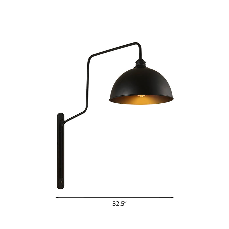 1 Head Bowl-Shaped Wall Light Vintage Black Finish Metal Sconce Lighting with Curved Arm for Restaurant Clearhalo 'Art deco wall lights' 'Cast Iron' 'Glass' 'Industrial wall lights' 'Industrial' 'Middle century wall lights' 'Modern' 'Rustic wall lights' 'Tiffany' 'Traditional wall lights' 'Wall Lamps & Sconces' 'Wall Lights' Lighting' 1044131