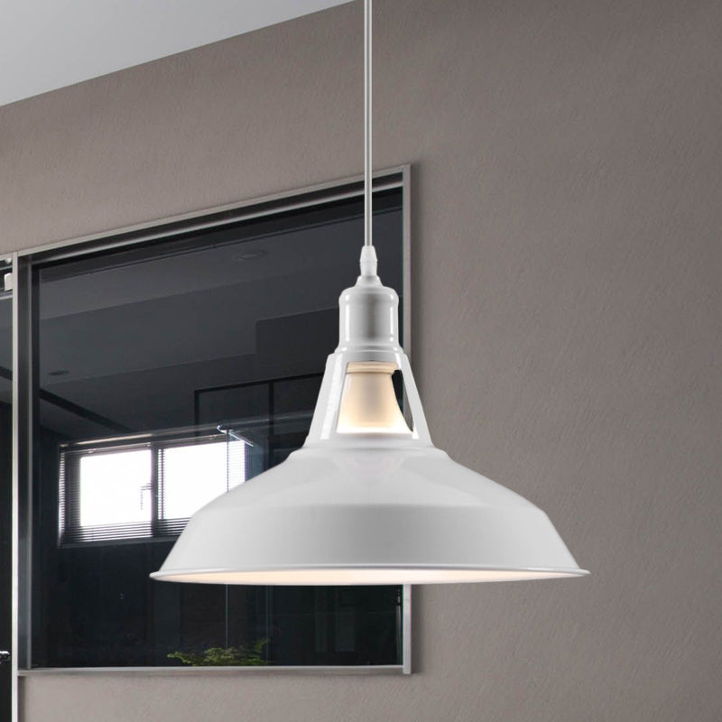 Farmhouse Barn Shade Hanging Lamp 10.5/12/15 Inch Wide 1 Light Metallic Pendant Light Fixture in Black/White for Hotel White Clearhalo 'Art Deco Pendants' 'Black' 'Cast Iron' 'Ceiling Lights' 'Ceramic' 'Crystal' 'Industrial Pendants' 'Industrial' 'Metal' 'Middle Century Pendants' 'Pendant Lights' 'Pendants' 'Rustic Pendants' 'Tiffany' Lighting' 1044139