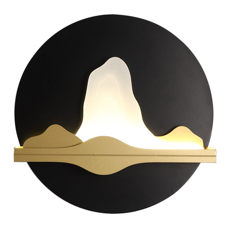 Asian LED Flush Wall Sconce Black-Gold Mountain and River Wall Mural Light with Iron Shade Clearhalo 'Wall Lamps & Sconces' 'Wall Lights' Lighting' 1046868