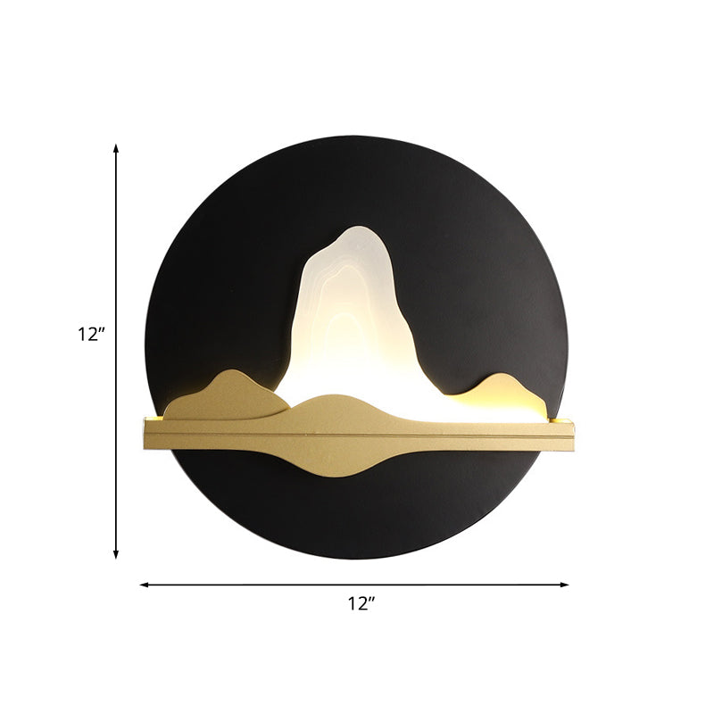 Asian LED Flush Wall Sconce Black-Gold Mountain and River Wall Mural Light with Iron Shade Clearhalo 'Wall Lamps & Sconces' 'Wall Lights' Lighting' 1046869