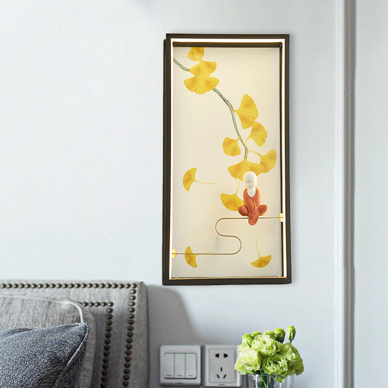 Asia Zen and Ginkgo Leaf LED Sconce Light Acrylic Bedroom LED Wall Mount Mural Lamp in Yellow Clearhalo 'Wall Lamps & Sconces' 'Wall Lights' Lighting' 1046888