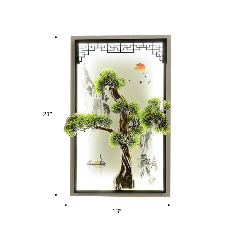 Chinese Landscape Iron Mural Sconce Light LED Flush Mount with Pine Tree Decor in Green Clearhalo 'Wall Lamps & Sconces' 'Wall Lights' Lighting' 1046899