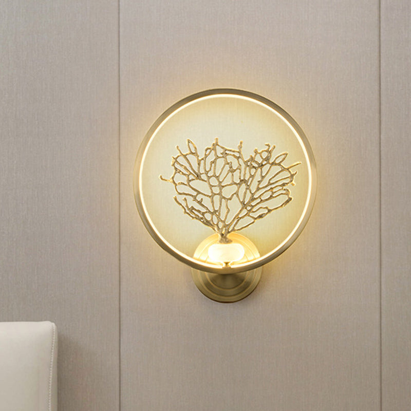 Gold Tree Wall Mount Light Contemporary LED Metallic Wall Mural Lamp with Glowing Hook Clearhalo 'Wall Lamps & Sconces' 'Wall Lights' Lighting' 1046909