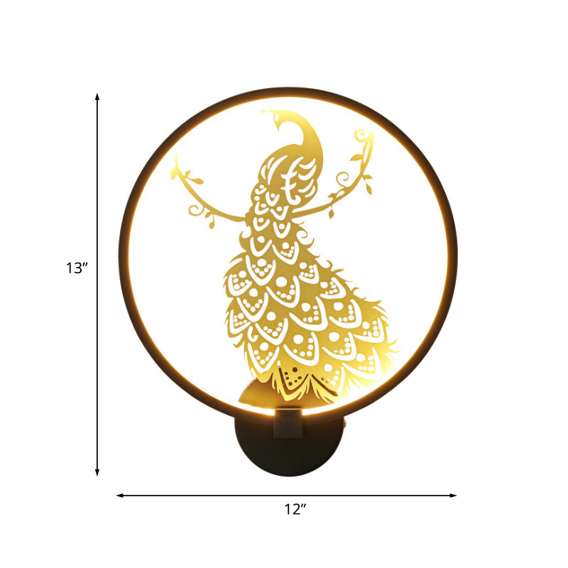 Contemporary Peacock Mural Wall Light Aluminum Living Room LED Hoop Sconce Lighting in Black and Gold Clearhalo 'Wall Lamps & Sconces' 'Wall Lights' Lighting' 1047134