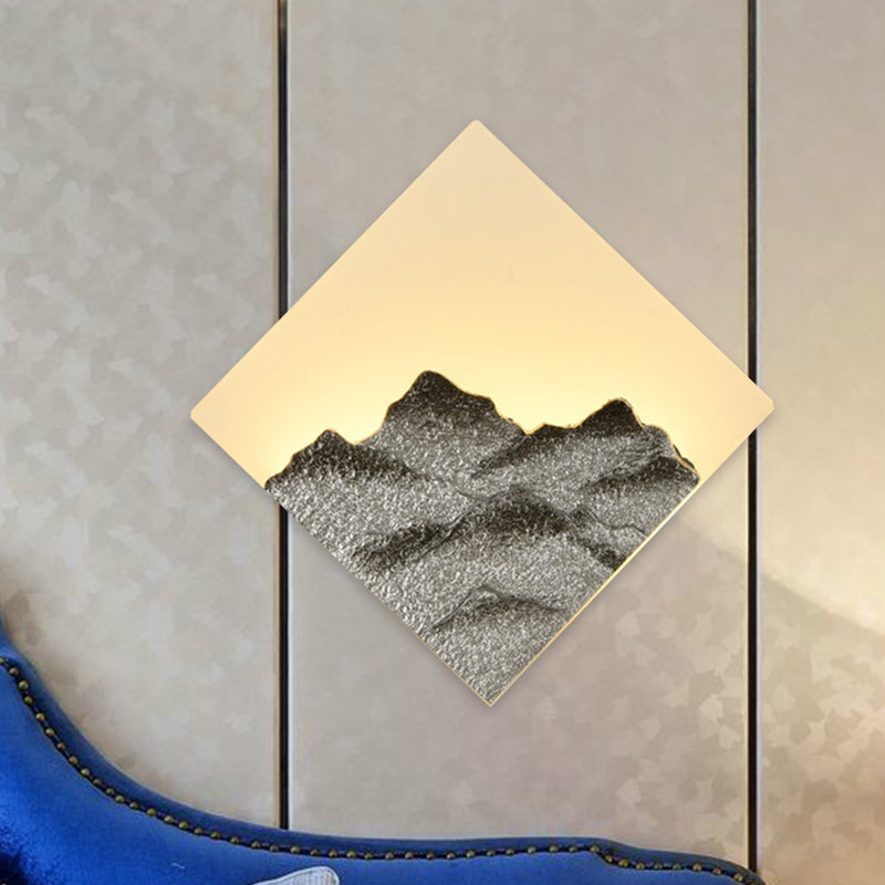 Mountain Patterned Rhombus Mural Lighting Modern Style Acrylic Silver/Gold LED Wall Sconce for Bedroom Clearhalo 'Wall Lamps & Sconces' 'Wall Lights' Lighting' 1047140