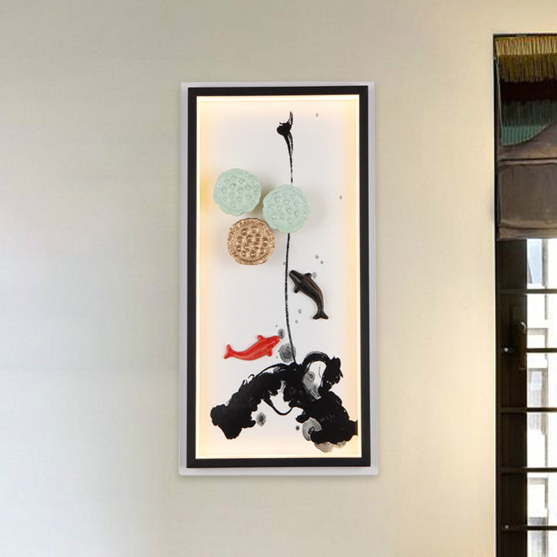 Chinese Ink Painting Mural Light Fabric Sitting Room LED Wall Lighting Fixture in Black Black Clearhalo 'Wall Lamps & Sconces' 'Wall Lights' Lighting' 1047152