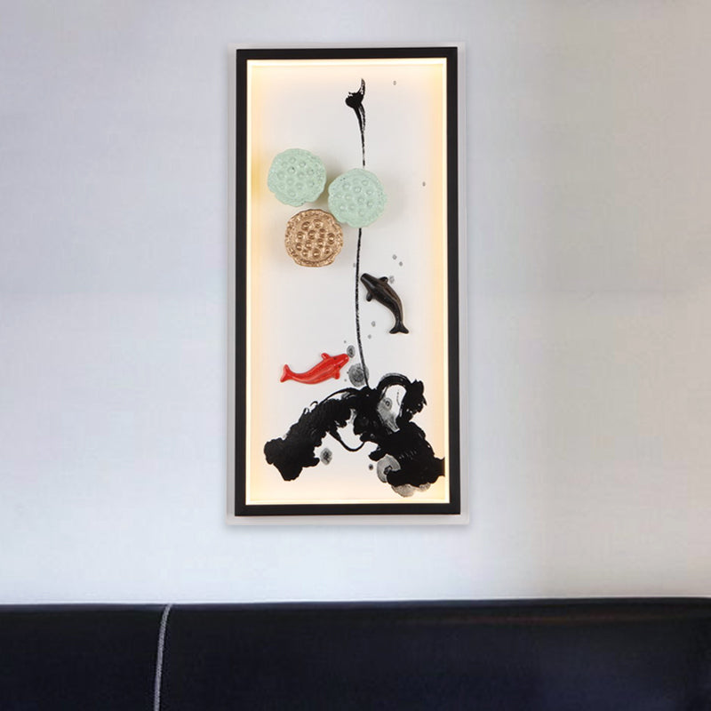 Chinese Ink Painting Mural Light Fabric Sitting Room LED Wall Lighting Fixture in Black Clearhalo 'Wall Lamps & Sconces' 'Wall Lights' Lighting' 1047153