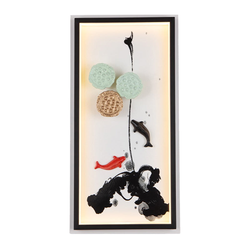 Chinese Ink Painting Mural Light Fabric Sitting Room LED Wall Lighting Fixture in Black Clearhalo 'Wall Lamps & Sconces' 'Wall Lights' Lighting' 1047154