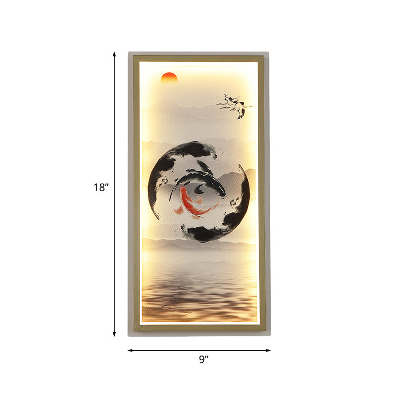 Chinese Carps Painting Fabric Mural Lamp LED Wall Sconce Light in Black and Red for Dining Room Clearhalo 'Wall Lamps & Sconces' 'Wall Lights' Lighting' 1047185