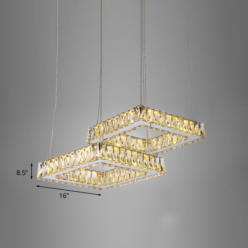 LED Multi Light Crystal Pendant Minimalist Square Inserted Crystal Ceiling Lamp in Nickel Clearhalo 'Ceiling Lights' 'Modern Pendants' 'Modern' 'Pendant Lights' 'Pendants' Lighting' 1047340