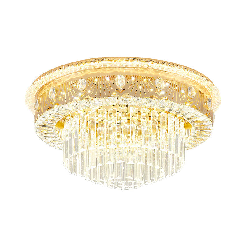 Tiered Drum Bedroom Flushmount Light Clear Crystal Rectangle LED Contemporary Flush Mount Fixture in Gold Clearhalo 'Ceiling Lights' 'Close To Ceiling Lights' 'Close to ceiling' 'Flush mount' Lighting' 1047367