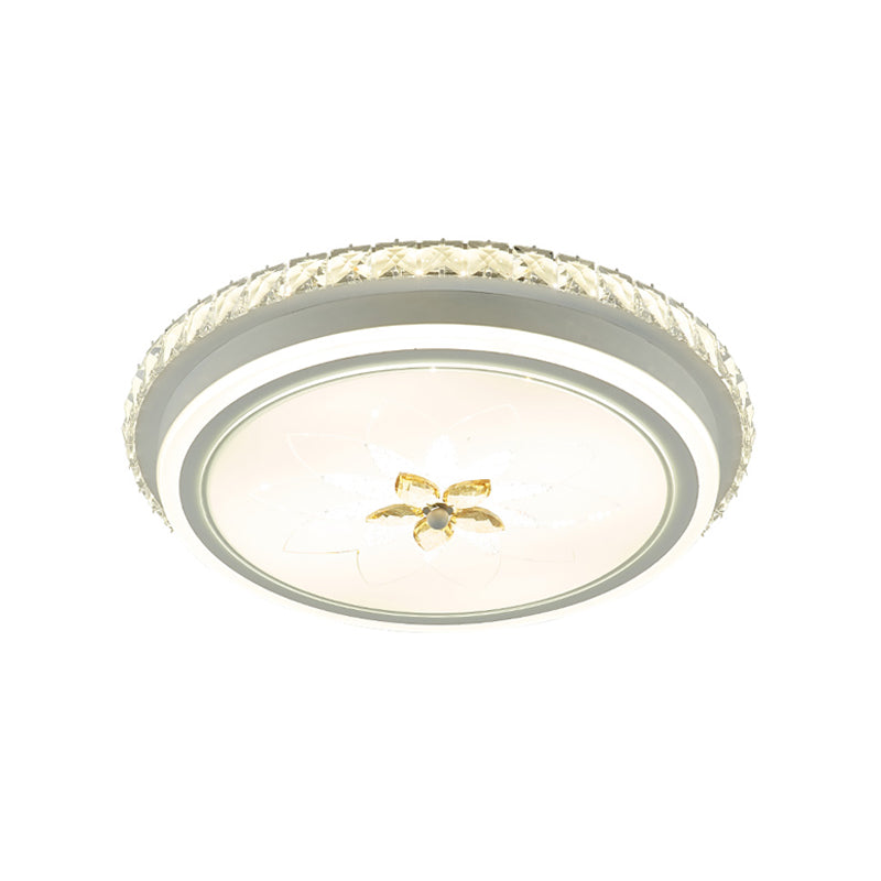 White Finish Round Ceiling Mounted Fixture Simplicity LED Metal Flush Lighting with Flower Crystal Decor Clearhalo 'Ceiling Lights' 'Close To Ceiling Lights' 'Close to ceiling' 'Flush mount' Lighting' 1047371