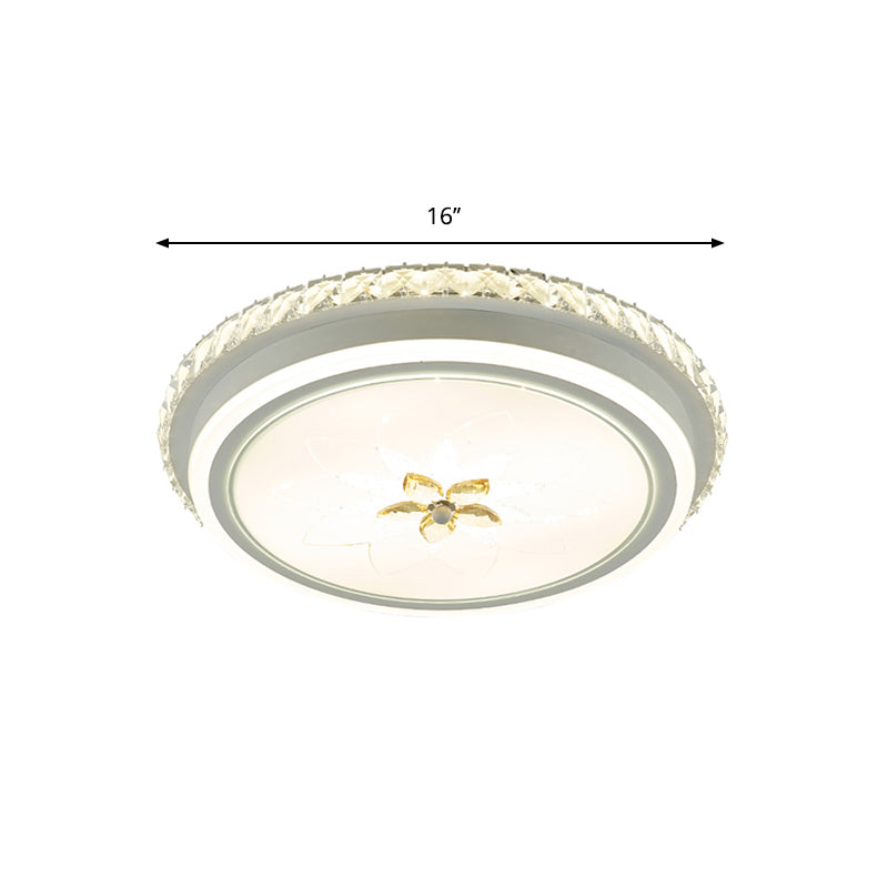 White Finish Round Ceiling Mounted Fixture Simplicity LED Metal Flush Lighting with Flower Crystal Decor Clearhalo 'Ceiling Lights' 'Close To Ceiling Lights' 'Close to ceiling' 'Flush mount' Lighting' 1047372