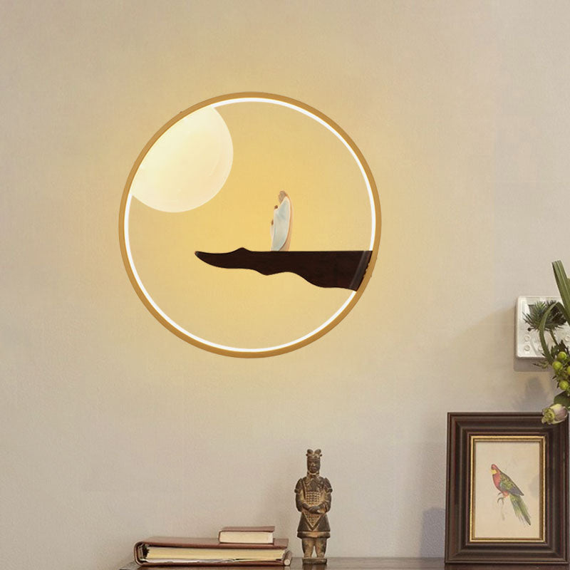 Thinker Study Room Wall Mural Lamp Wood Chinese Style LED Wall Sconce Lighting in Black/Beige Clearhalo 'Wall Lamps & Sconces' 'Wall Lights' Lighting' 1047463