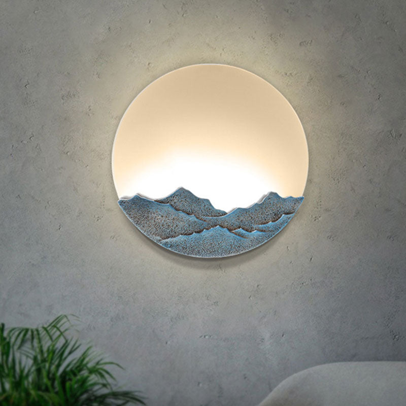 Moon Shaped Acrylic Mural Lighting Nordic Blue/Brown LED Wall Mount Lamp with Mountain Design Clearhalo 'Wall Lamps & Sconces' 'Wall Lights' Lighting' 1047487