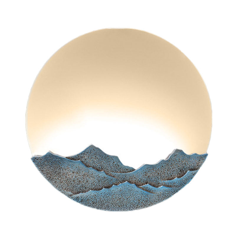 Moon Shaped Acrylic Mural Lighting Nordic Blue/Brown LED Wall Mount Lamp with Mountain Design Clearhalo 'Wall Lamps & Sconces' 'Wall Lights' Lighting' 1047489