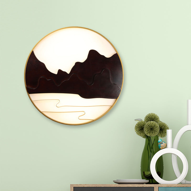 Mountain Silhouette Wall Mural Light Asian Wooden Black LED Sconce Lighting for Tearoom Black Clearhalo 'Wall Lamps & Sconces' 'Wall Lights' Lighting' 1047498