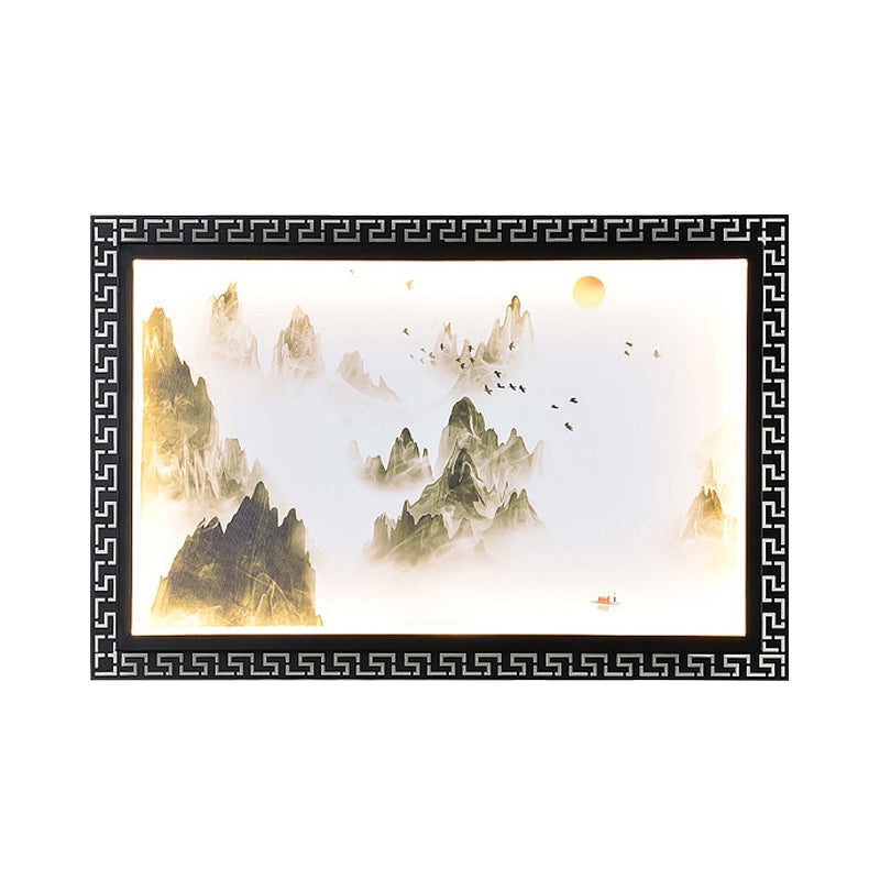 Paradise/Misty Mountain Wall Sconce Chinese Fabric LED Black Wall Mural Lighting for Home Decoration Clearhalo 'Wall Lamps & Sconces' 'Wall Lights' Lighting' 1047529