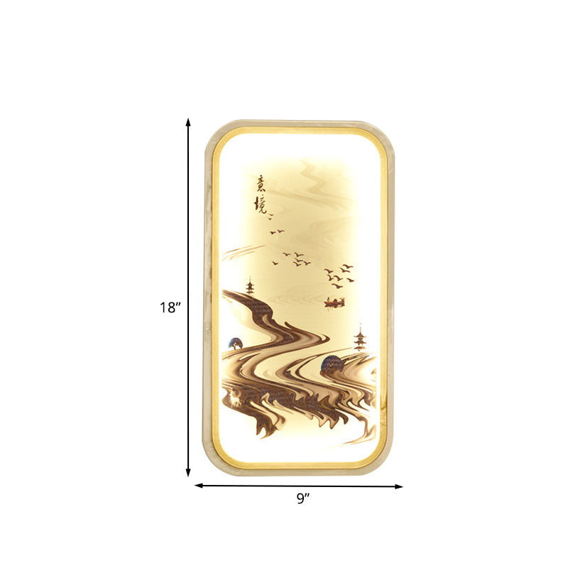 Path Drawing Fabric Mural Lighting Asian Gold LED Wall Mounted Lamp for Living Room Clearhalo 'Wall Lamps & Sconces' 'Wall Lights' Lighting' 1047547