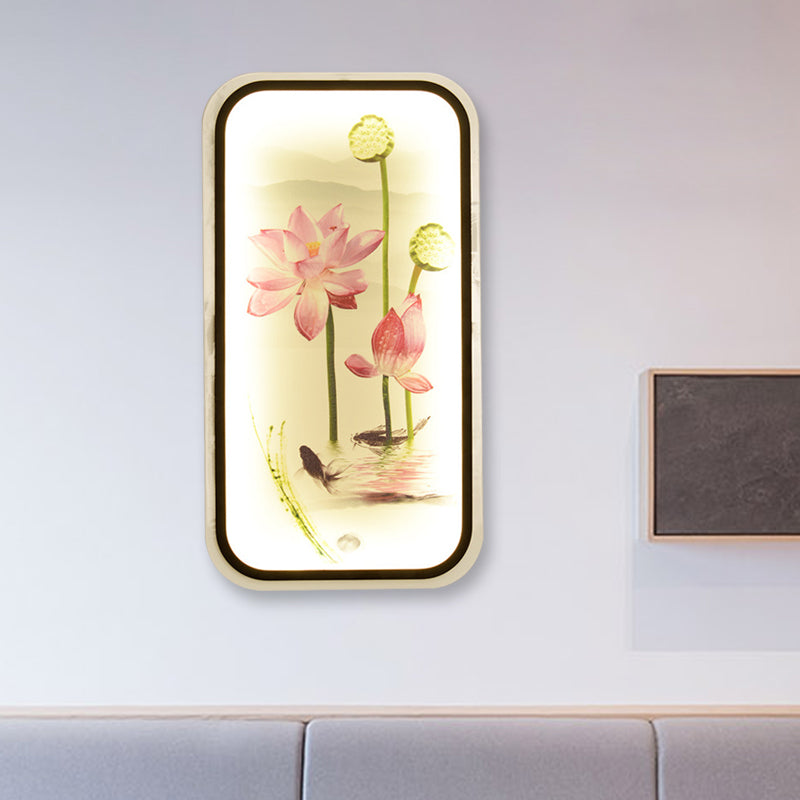 Chinese Lotus Pond Mural Light Fabric Sitting Room LED Wall Mounted Light Fixture in Black Clearhalo 'Wall Lamps & Sconces' 'Wall Lights' Lighting' 1047562