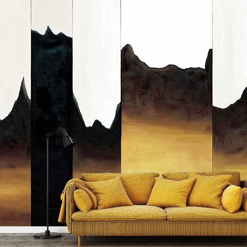 Illustration Mountain and Stripe Mural Wallpaper Custom-Made Guest Room Wall Decor, Made to Measure Clearhalo 'Wall Decor' 'Wall Mural' 1048072