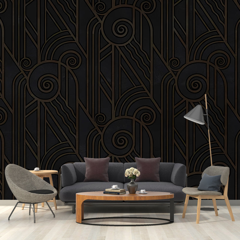 Extra Large Photo Geometries Mural Wallpaper for Home Decoration in Black, Made to Measure Black Clearhalo 'Wall Decor' 'Wall Mural' 1048096