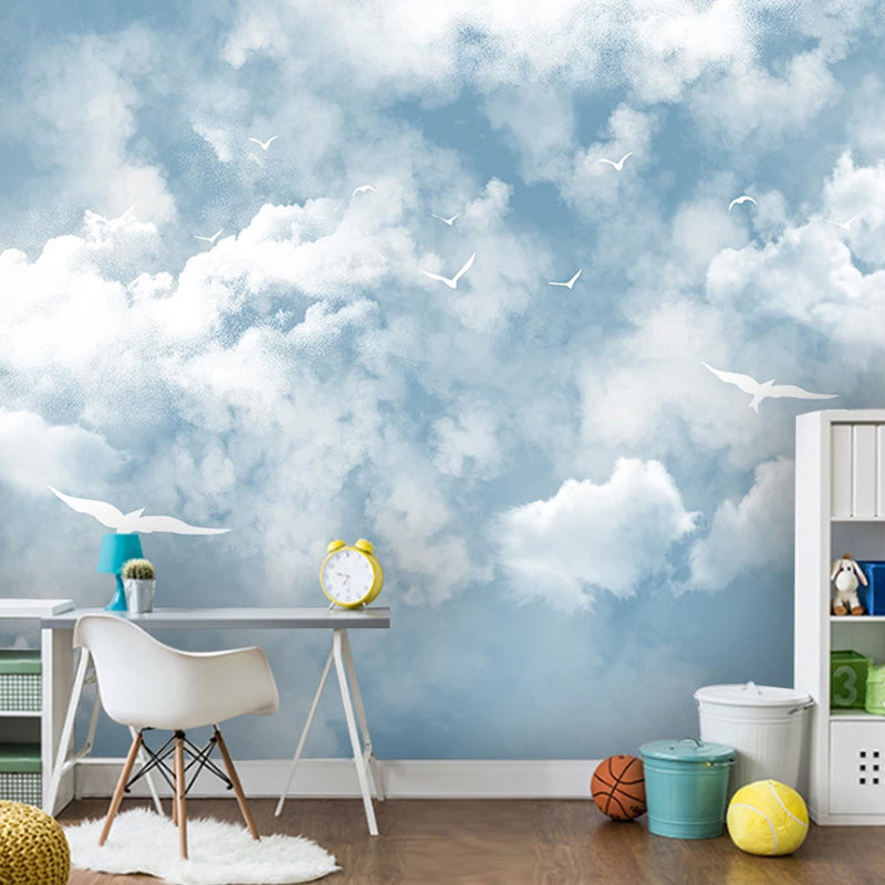 Simplicity Sky and Cloud Mural Wallpaper for Guest Room Decor, Pastel Blue, Made to Measure Blue Clearhalo 'Wall Decor' 'Wall Mural' 1048144