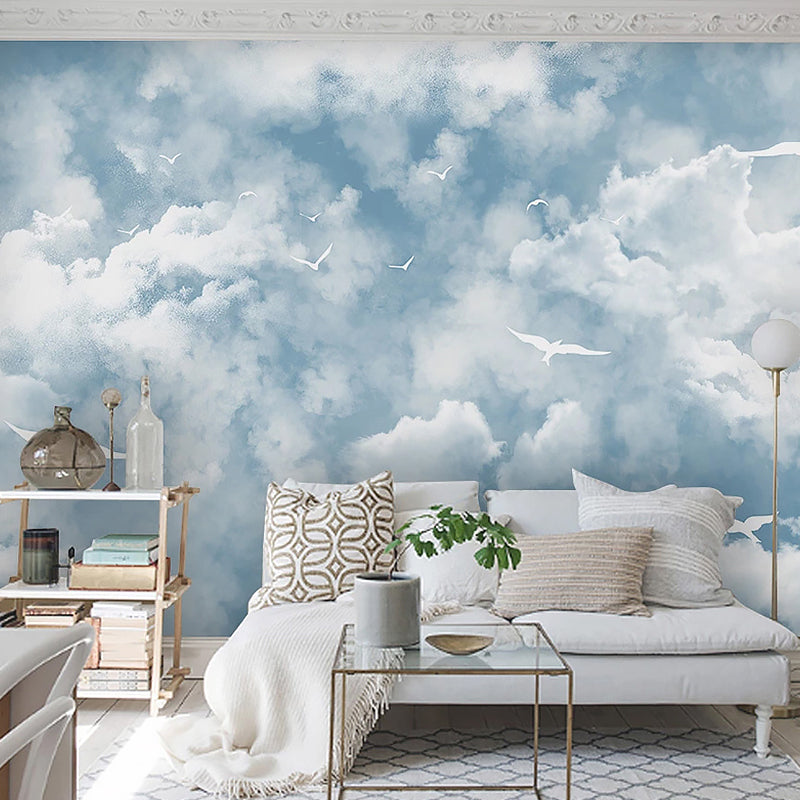 Simplicity Sky and Cloud Mural Wallpaper for Guest Room Decor, Pastel Blue, Made to Measure Clearhalo 'Wall Decor' 'Wall Mural' 1048145