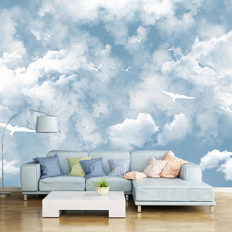 Simplicity Sky and Cloud Mural Wallpaper for Guest Room Decor, Pastel Blue, Made to Measure Clearhalo 'Wall Decor' 'Wall Mural' 1048146