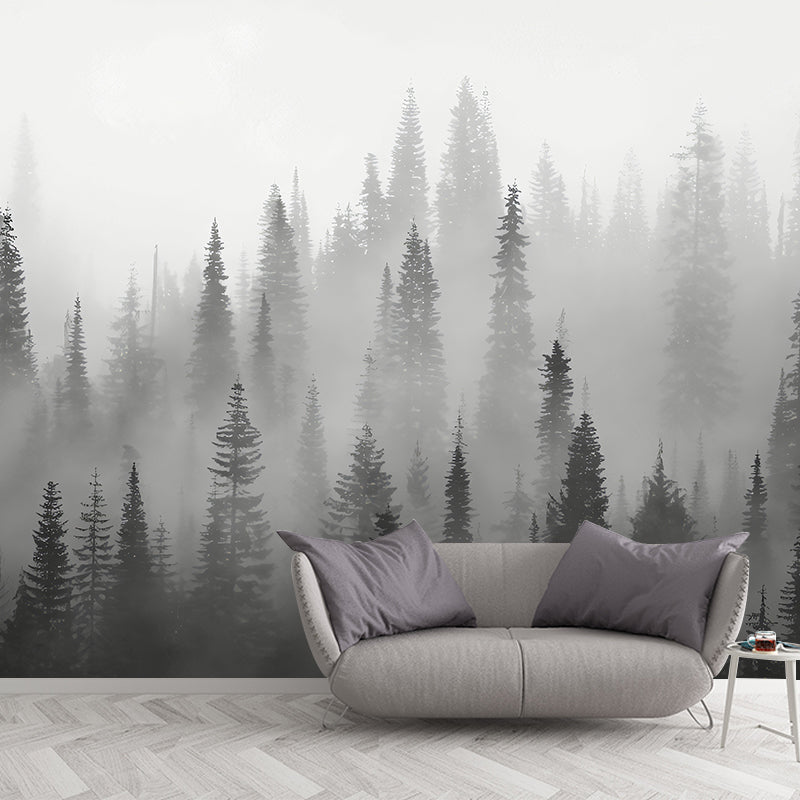 Enormous Misty Trees Wall Mural in Grey Non-Woven Wall Covering for Home Decor, Custom-Printed Clearhalo 'Wall Decor' 'Wall Mural' 1048153