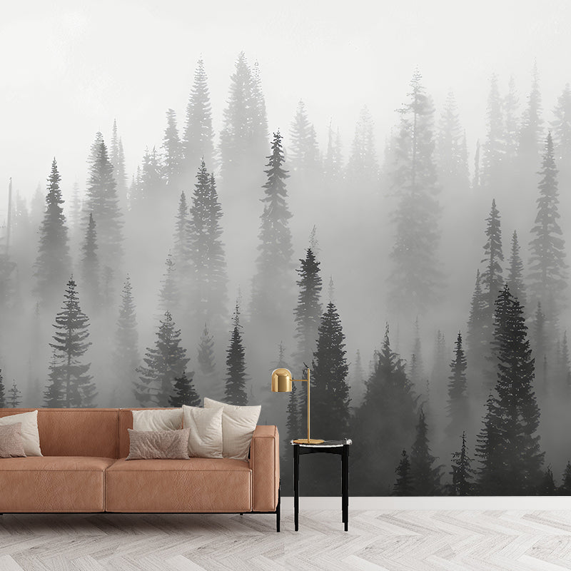 Enormous Misty Trees Wall Mural in Grey Non-Woven Wall Covering for Home Decor, Custom-Printed Clearhalo 'Wall Decor' 'Wall Mural' 1048154