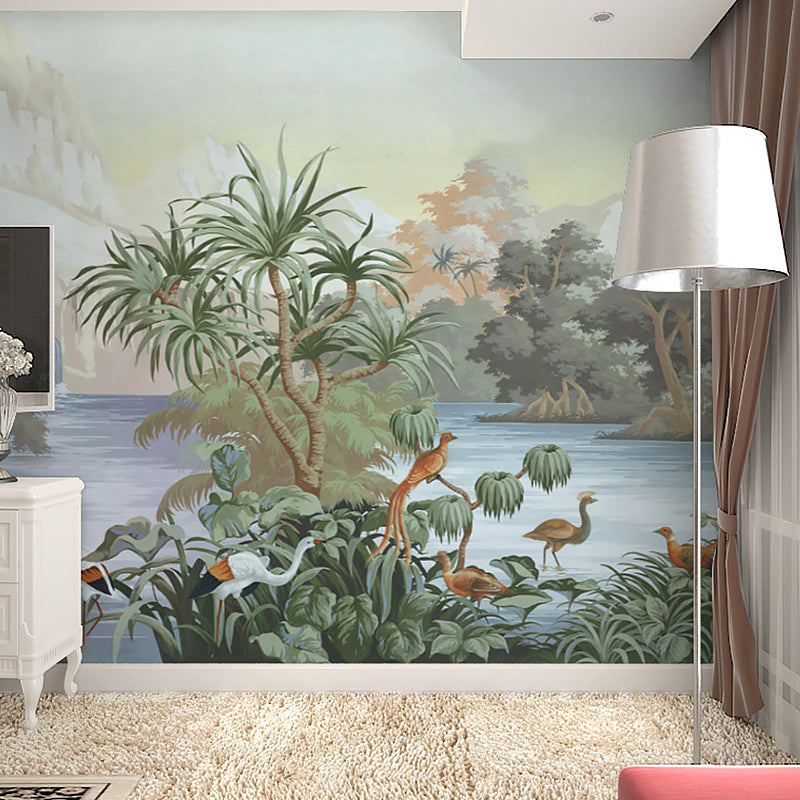 Soft Green Forest Wall Mural Water-Resistant Wall Covering for Guest Room Decoration Green Clearhalo 'Wall Decor' 'Wall Mural' 1048162