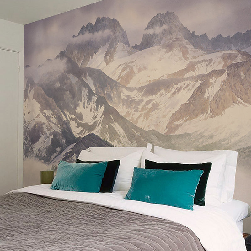 White and Grey Mountain Mural Stain-Resistant Wall Covering for Bedroom Decoration Clearhalo 'Wall Decor' 'Wall Mural' 1048250