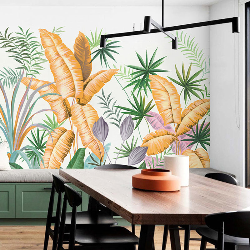 Enormous Illustration Banana Leaves Mural Wallpaper for Dining Room in Natural Color, Custom Size Available Clearhalo 'Wall Decor' 'Wall Mural' 1048366