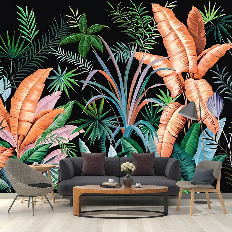 Enormous Illustration Banana Leaves Mural Wallpaper for Dining Room in Natural Color, Custom Size Available Clearhalo 'Wall Decor' 'Wall Mural' 1048371