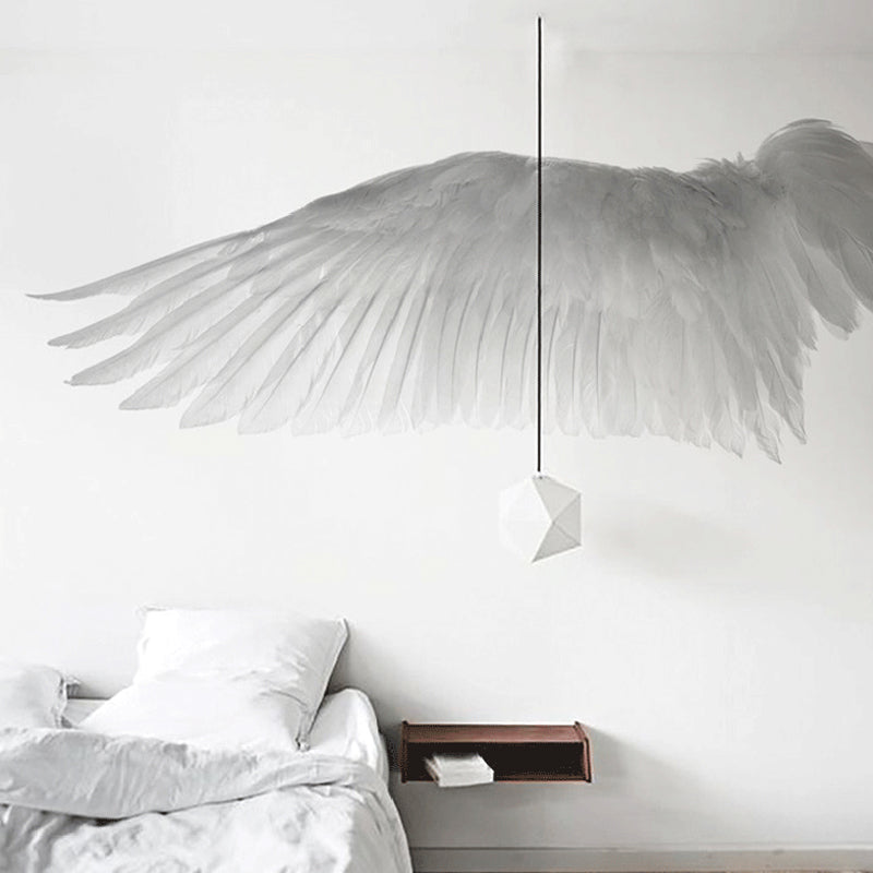 Minimalist Wing Wall Mural Decal for Bedroom Decoration, Grey and White, Custom Size Available Gray-White Clearhalo 'Wall Decor' 'Wall Mural' 1048407