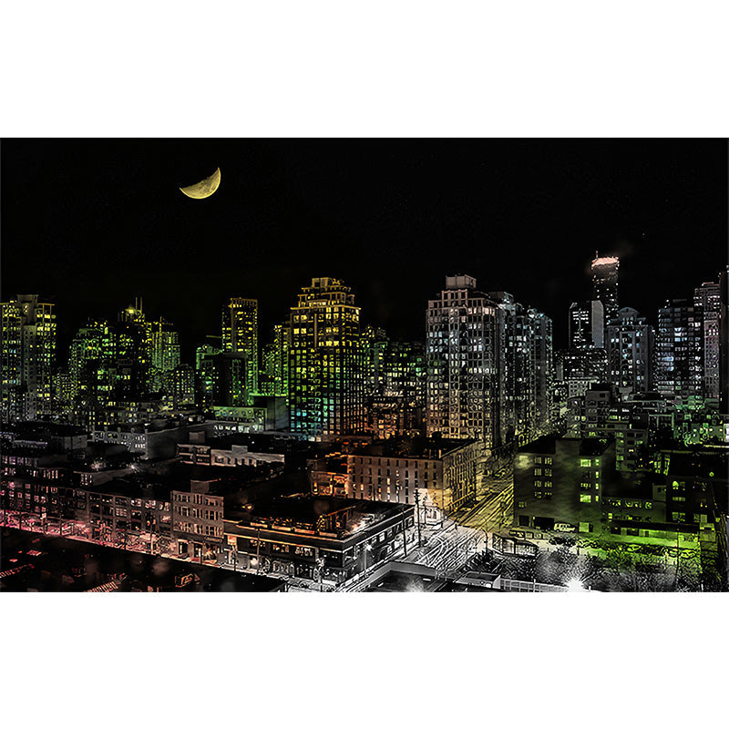Whole Night City Wall Mural Non-Woven Fabric Wall Covering for Home Decoration, Custom Size Available Clearhalo 'Wall Decor' 'Wall Mural' 1048415