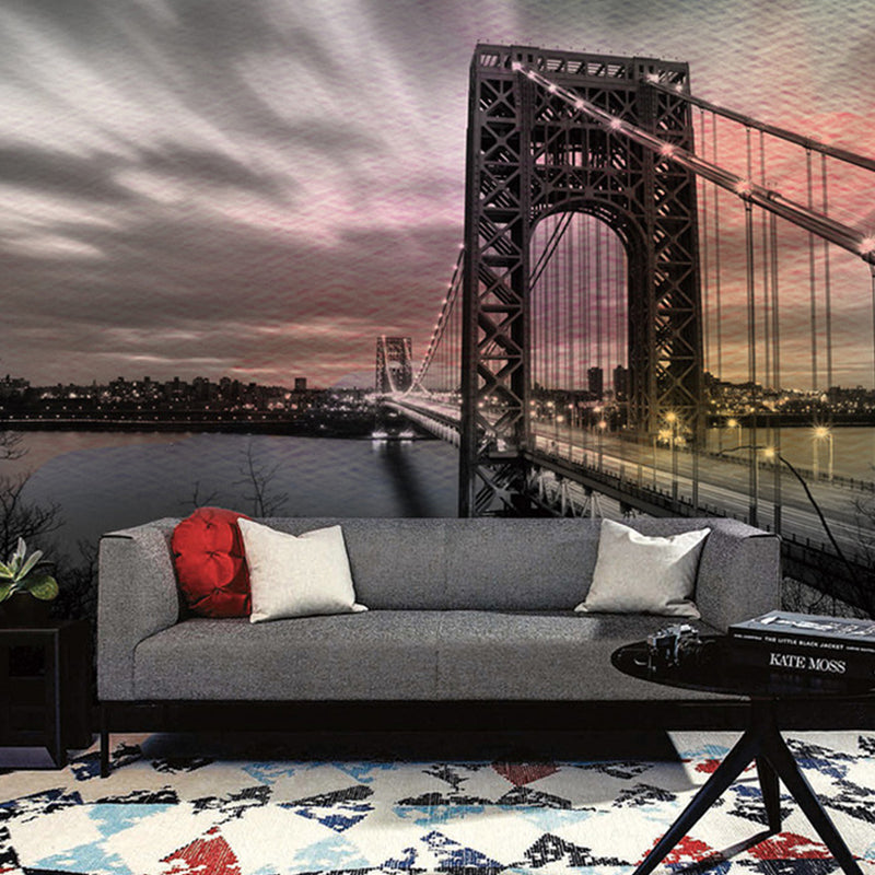 Grey and Black Bridge Mural Wallpaper Stain-Resistant Wall Art for Guest Room Decoration Dark Gray-Black Clearhalo 'Wall Decor' 'Wall Mural' 1048425