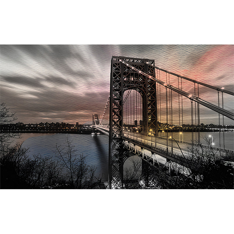 Grey and Black Bridge Mural Wallpaper Stain-Resistant Wall Art for Guest Room Decoration Clearhalo 'Wall Decor' 'Wall Mural' 1048428