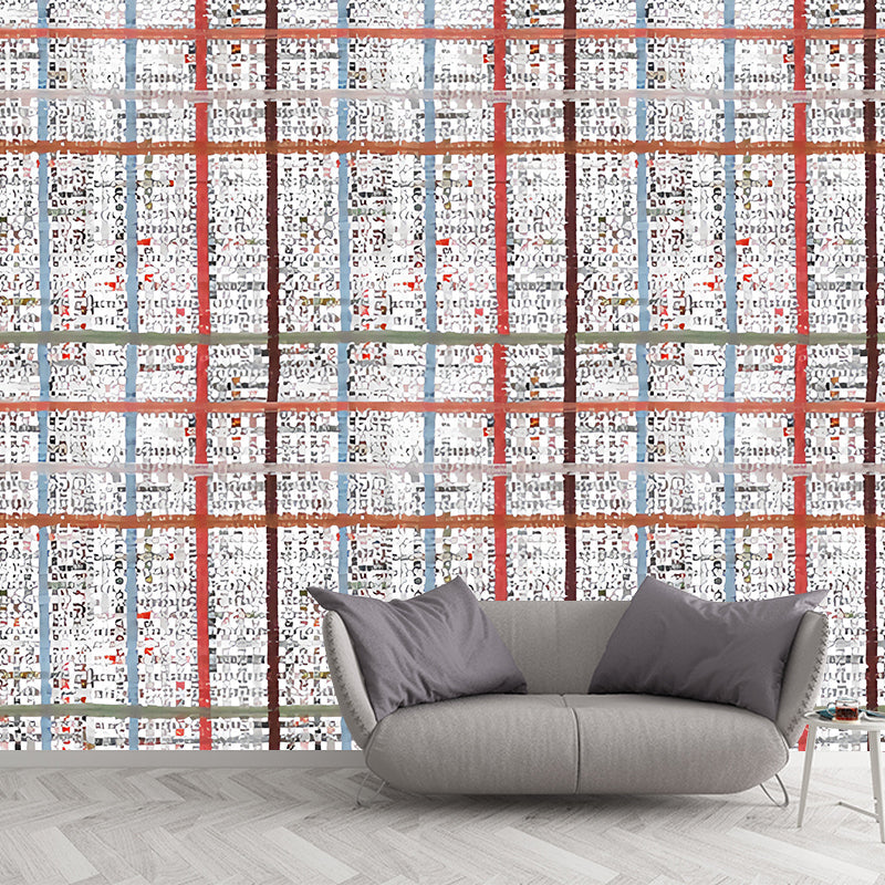 Simple Grid Wall Mural for Study Room Decoration, Custom-Printed Wall Covering in Pastel Grey Clearhalo 'Wall Decor' 'Wall Mural' 1048441