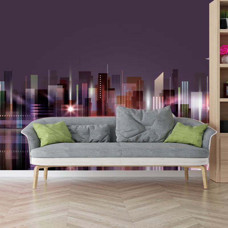 Cool Metropolis Wall Mural Decal for Office Room, Soft Purple, Custom Size Available Clearhalo 'Wall Decor' 'Wall Mural' 1048505