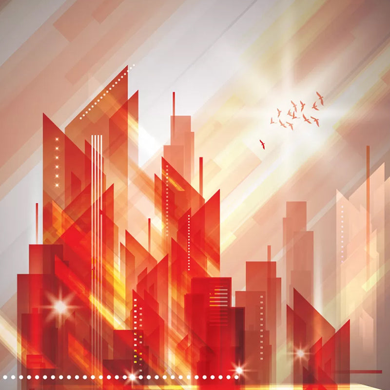 Enormous Skyscrapers Mural Wallpaper in Orange and Red Non-Woven Fabric Wall Decor for Office, Custom-Made Clearhalo 'Wall Decor' 'Wall Mural' 1048514