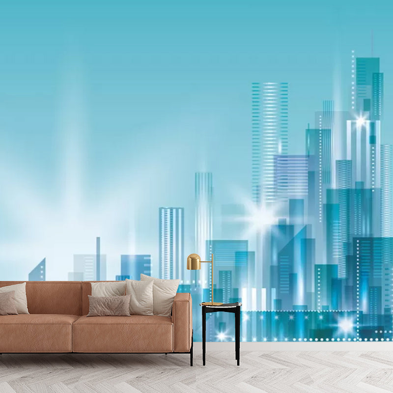 Simplicity Metropolis Wall Covering in Blue Meeting Room Decorative Wall Mural, Personalized Size Available Clearhalo 'Wall Decor' 'Wall Mural' 1048517