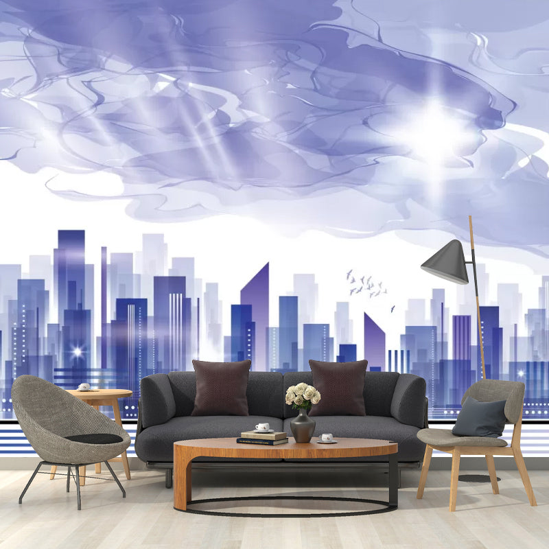 Purple Skyscrapers Wall Mural Decal Moisture-Resistant Wall Covering for Accent Wall Clearhalo 'Wall Decor' 'Wall Mural' 1048522